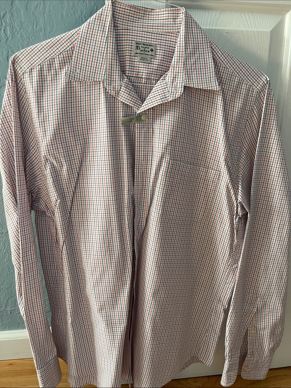 J. Crew Men's Pink and Blue Micro-Check Dress Shirt